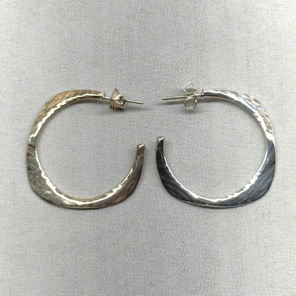 Unbranded Hammered Hoop Earrings Women Medium Silver Good 925 Sterling Vintage